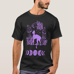 Camiseta Gato y fase lunar bruja nueva era púrpura para muj