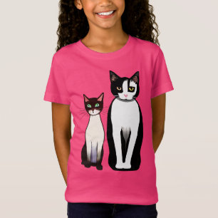 Camiseta Gato y gatito negro y blanco retro moderno