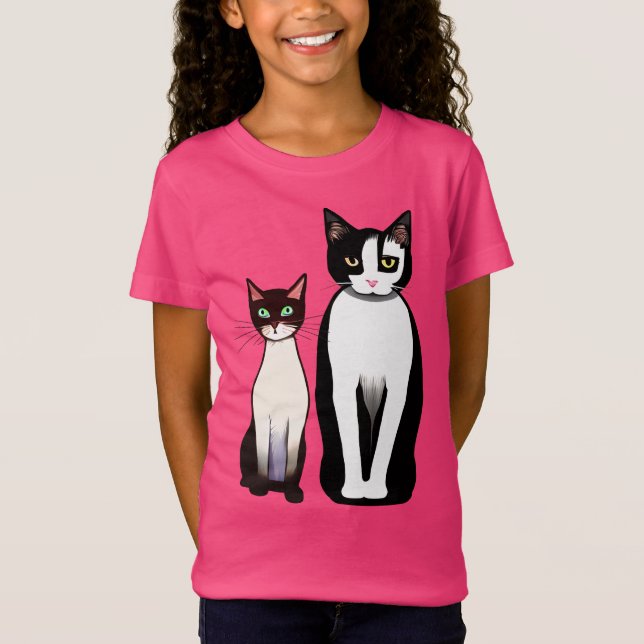 Camiseta Gato y gatito negro y blanco retro moderno (Anverso)