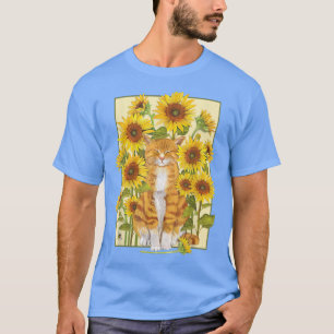 Camiseta Gato y girasoles para los amantes de los gatos lin