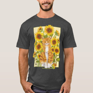 Camiseta Gato y girasoles para los gatos amante de la linda