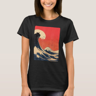 Camiseta Gato Y Gran Ola De La Estética Japonesa De Kanagaw