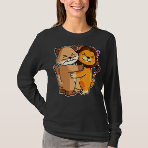 Camiseta Gato Y León Cute Gatito Abrazando Animales Mujeres
