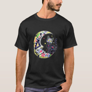 Camiseta Gato Y Luna Calavera De Azúcar Día De Los Muertos 