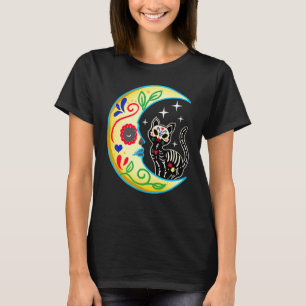 Camiseta Gato y Luna Calavera de Azúcar Dia de Los Muertos 