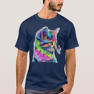 Camiseta gato y mariposa color gráfico gato amante kitt