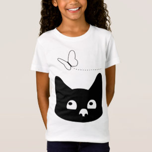 Camiseta Gato y mariposa en blanco y negro