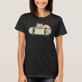 Camiseta Gato y monopatín Skateboarding Gato tímido Color O