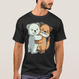 Camiseta Gato y Oso Polar Abrazando Animales Lindos Para Mu