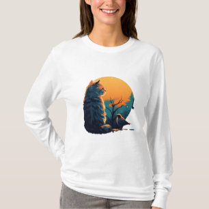 Camiseta Gato Y Pájaro