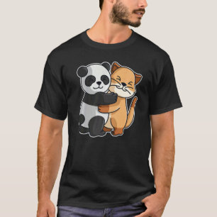 Camiseta Gato Y Panda Abrazando Animales Cutáneos De Gatito