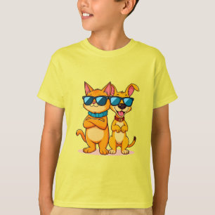 Camiseta Gato y perro de dibujos animados con gafas de sol
