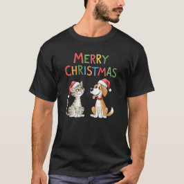 Camiseta Gato y perro de navidad dulce