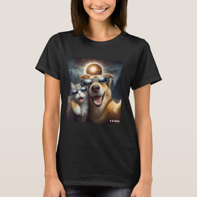 Camiseta Gato Y Perro Del Eclipse Solar De 2024 Con Eclip S (Anverso)
