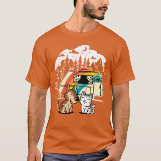 Camiseta Gato y perro divertidos acampando con amigos Carav