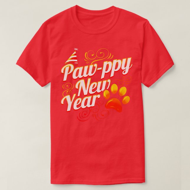 Camiseta Gato Y Perro Enamorados De La Pawppy Año Nuevo Fel (Diseño del anverso)