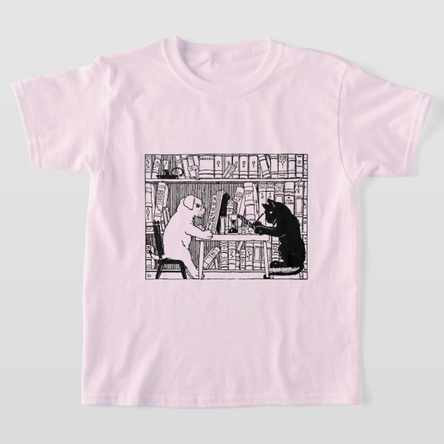 Camiseta Gato y perro vintage Biblioteca libresca Literario (Distribución)
