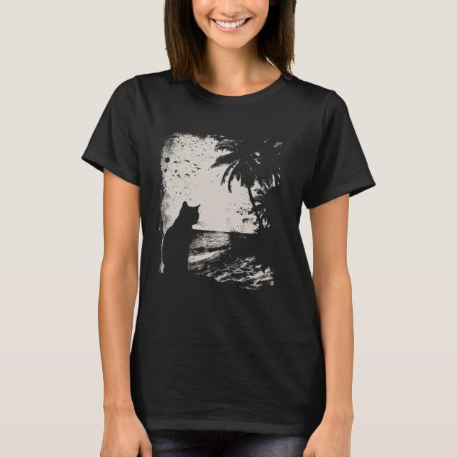 Camiseta Gato y playa tropical (Anverso)