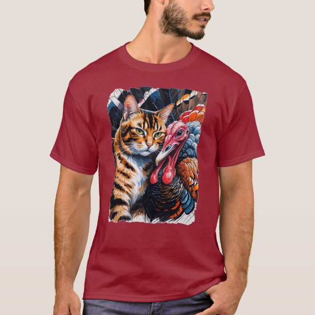 Camiseta ¡Gato y su encantador amigo de pavos! (Anverso)