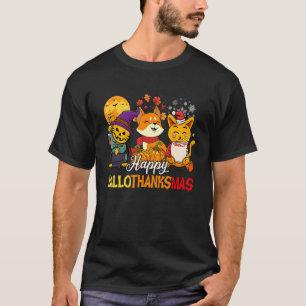 Camiseta Gato y zorro felices de Navidad y Halloween Feliz