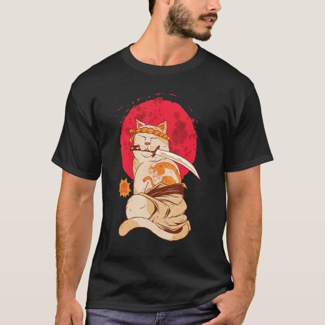 Camiseta Gato Yakuza Canción japonesa Samurai espada Katana (Anverso)