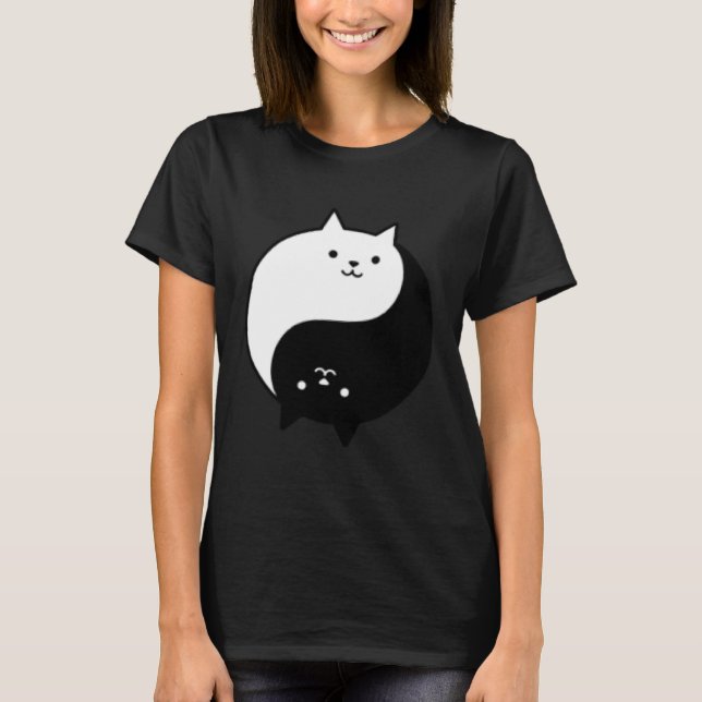 Camiseta Gato Ying Yang lindo en blanco negro (Anverso)