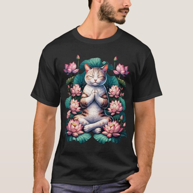 Camiseta Gato Yoga Meditación Estética Lotus Kitten Lover (Anverso)