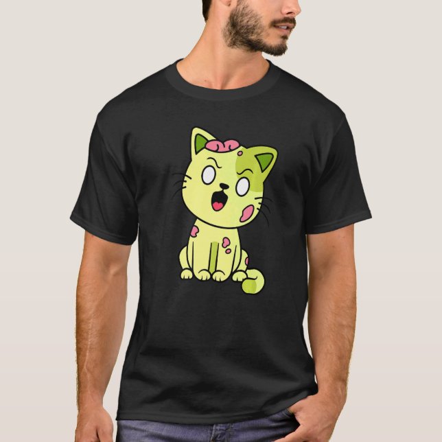 Camiseta Gato zombi Halloween Meow Cute Monster Gráfico 1 (Anverso)
