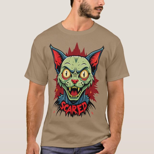Camiseta gato zombie asustado (Anverso)