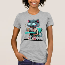 Camiseta Gato Zombie con amor al café