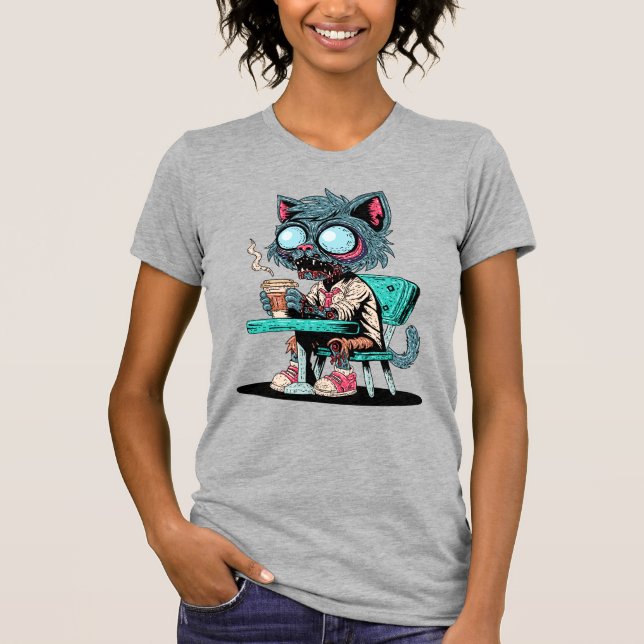 Camiseta Gato Zombie con amor al café (Anverso)