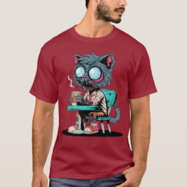 Camiseta Gato Zombie con amor al café