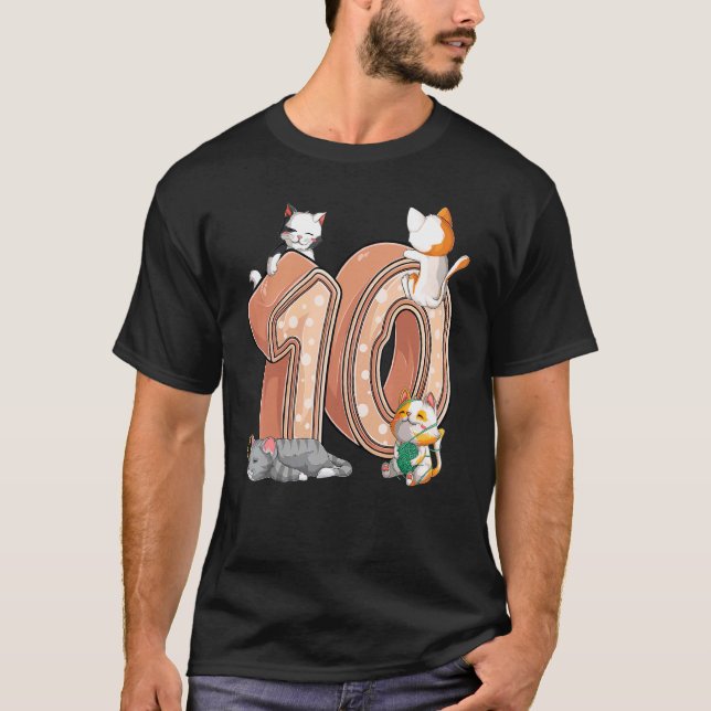 Camiseta Gatos 10.º cumpleaños Diez Kitten de 10 años P (Anverso)