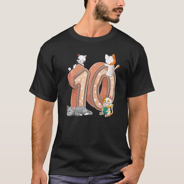 Camiseta Gatos 10.º cumpleaños Diez Kitten de 10 años P (Anverso)
