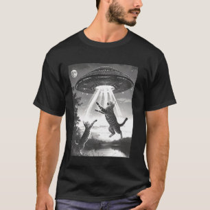 Camiseta Gatos Abducción Alienígena OVNI Platillo Volador E