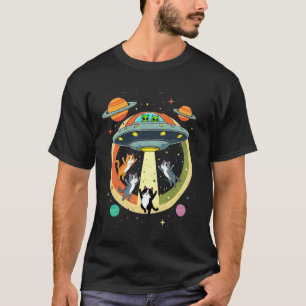 Camiseta Gatos Abducción Alienígena OVNI Platillo Volador E
