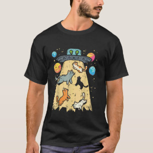 Camiseta Gatos Abducción Alienígena OVNI Platillo Volador E