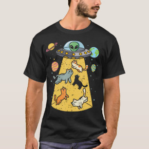 Camiseta Gatos Abducción Alienígena Ovni Plato Volador Espa