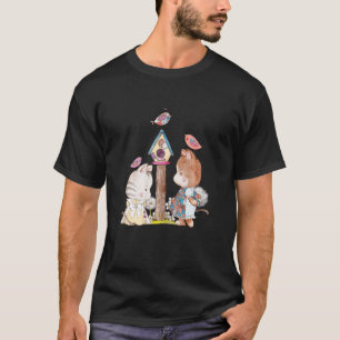 Camiseta Gatos adorables con pájaros en patchwork vintage