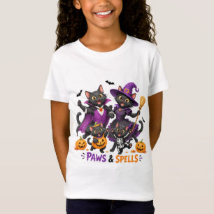 Camiseta Gatos adorables de Halloween con patas y hechizos