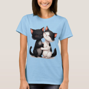 Camiseta Gatos adorables en blanco y negro abrazándose con