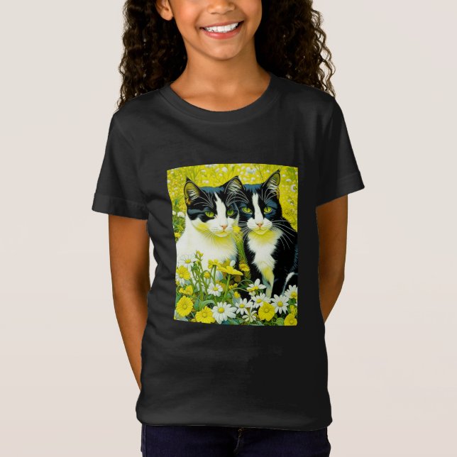 Camiseta Gatos adorables sentados en un campo de Daisies (Anverso)