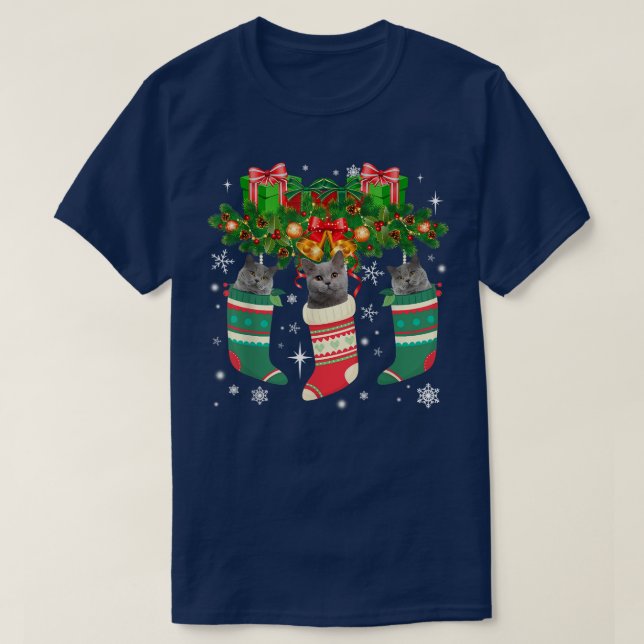 Camiseta Gatos Al Aire Libre Británicos En Navidades Enfren (Diseño del anverso)