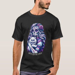 Camiseta Gatos Antes de Vatos Esqueleto Gato Gatito Amante 