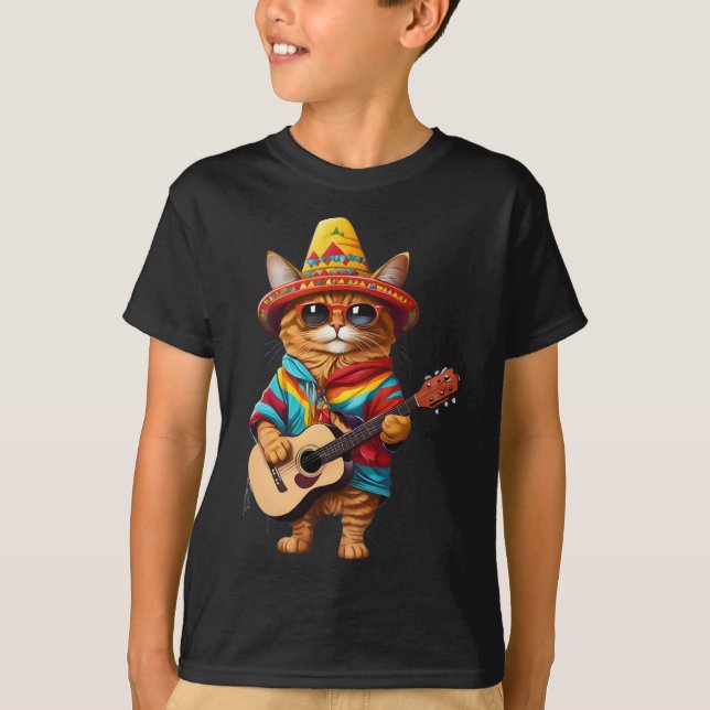 Camiseta Gatos antes de Vatos Gato mexicano Poncho Fiesta C (Anverso)