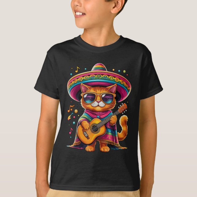 Camiseta Gatos antes de Vatos Gato mexicano Poncho Fiesta C (Anverso)