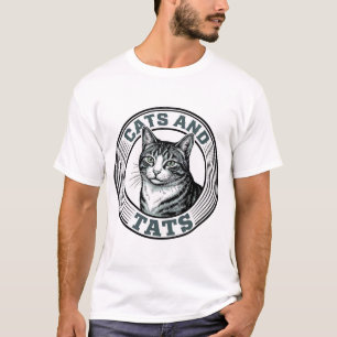 Camiseta Gatos Antiguos y Tats Grabado Diseño de Gato_1