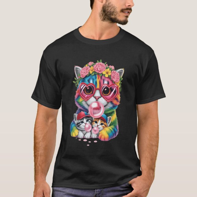 Camiseta Gatos arcoíris lindos chicle con gafas de sol dive (Anverso)