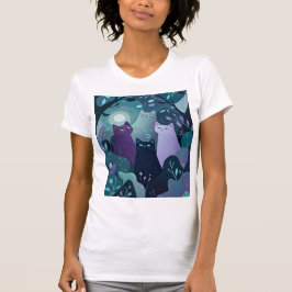 Camiseta Gatos Artísticos del Bosque Místico Gato Nocturno 
