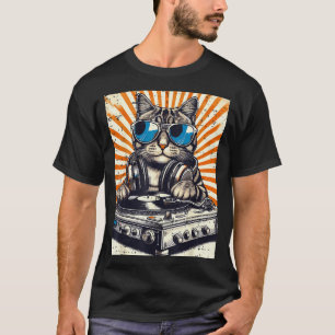 Camiseta Gatos Auriculares Dj Tocar Plato Giratorio Música